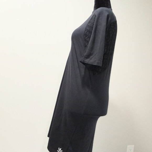 ADIDAS BLACK T-SHIRT DRESS WITH SHEER SHORT SLEEVES WOMEN SIZE S/M - Picture 6 of 8